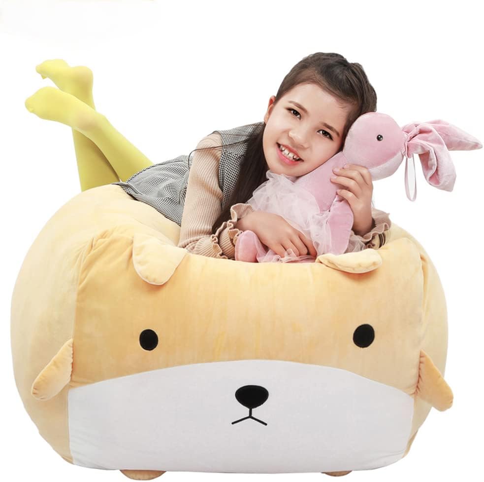 Stuffed Animal Storage Bean Bag Chair Cover for Kids Cute Dog Beanbag Chair for Girls Large Size Toy Organizer Cover Only Without Filling