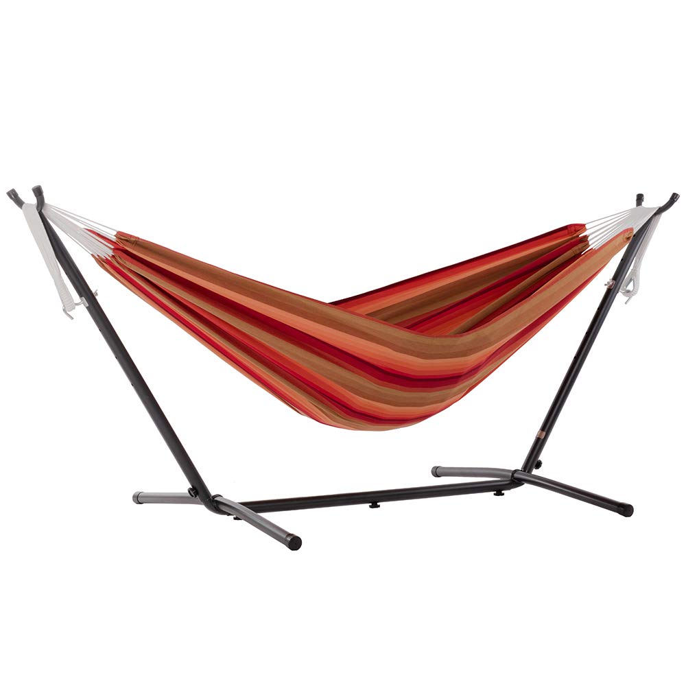 Vivere Double Cotton Hammock, Space Saving Steel Stand, Blue Lagoon, 9 Ft