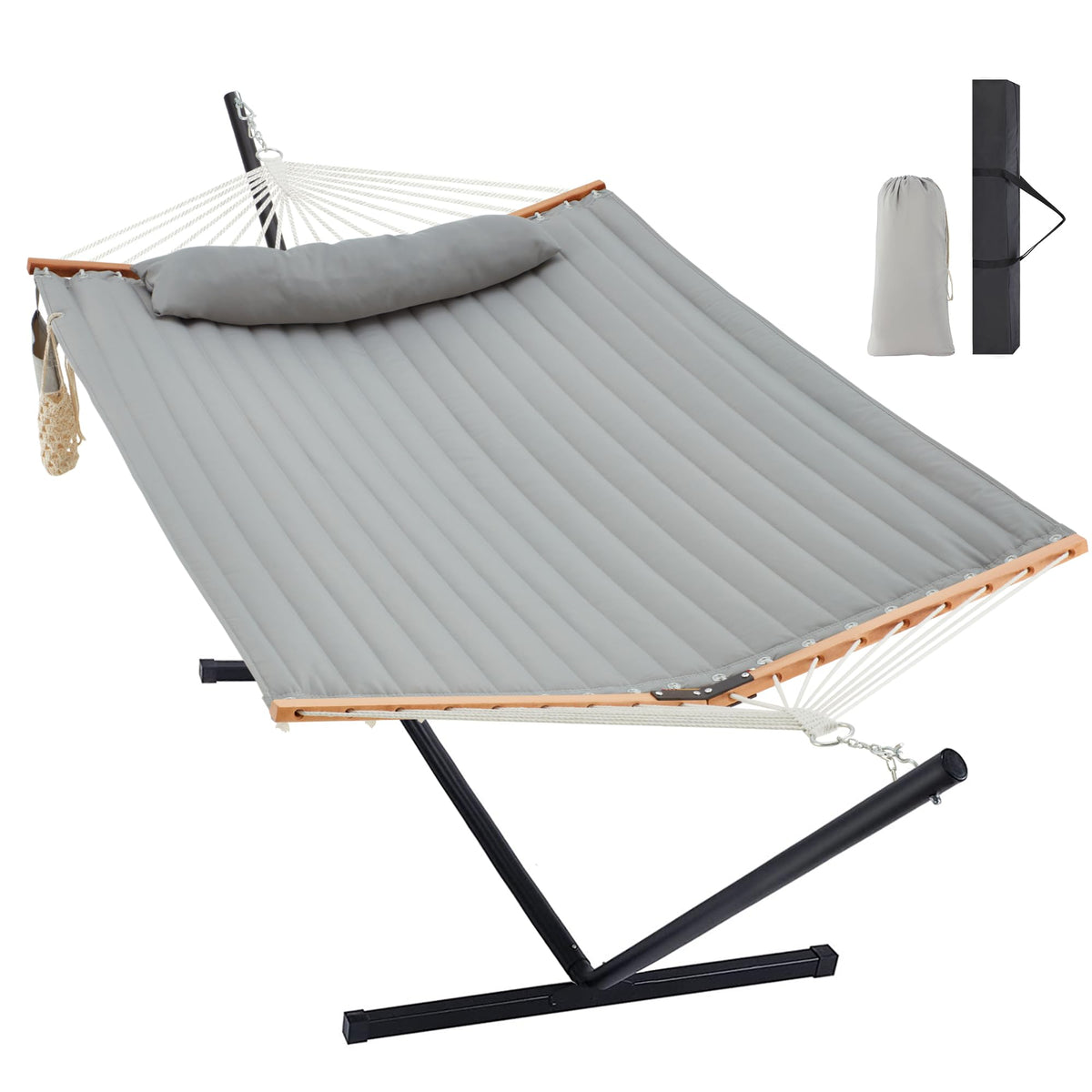 Homgava Two Person Hammock with Stand for Outside, Off White