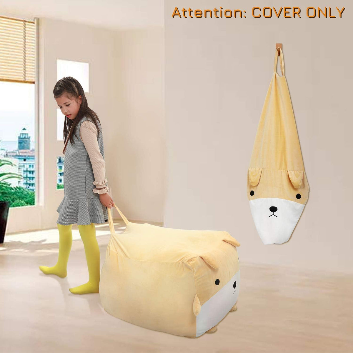 Stuffed Animal Storage Bean Bag Chair Cover for Kids Cute Dog Beanbag Chair for Girls Large Size Toy Organizer Cover Only Without Filling