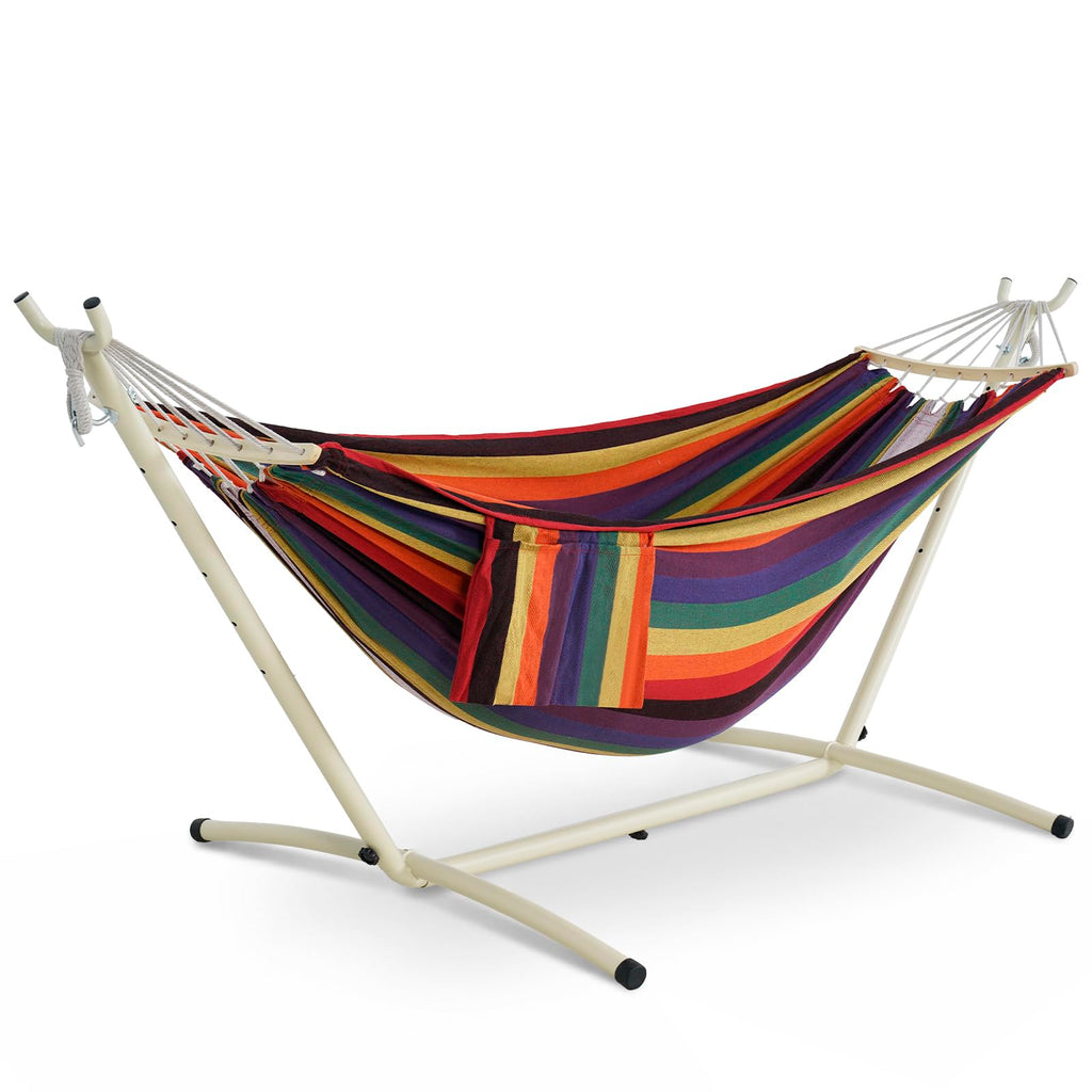 Lazy Daze Portable Hammock with Stand, Free Standing Hammocks for Indoor Outdoor Patio Yard, Has a Carrying Bag and Pillow, 9ft Steel Hamacas Heavy Duty 2 Person Amaca 450 lbs Capacity(White)