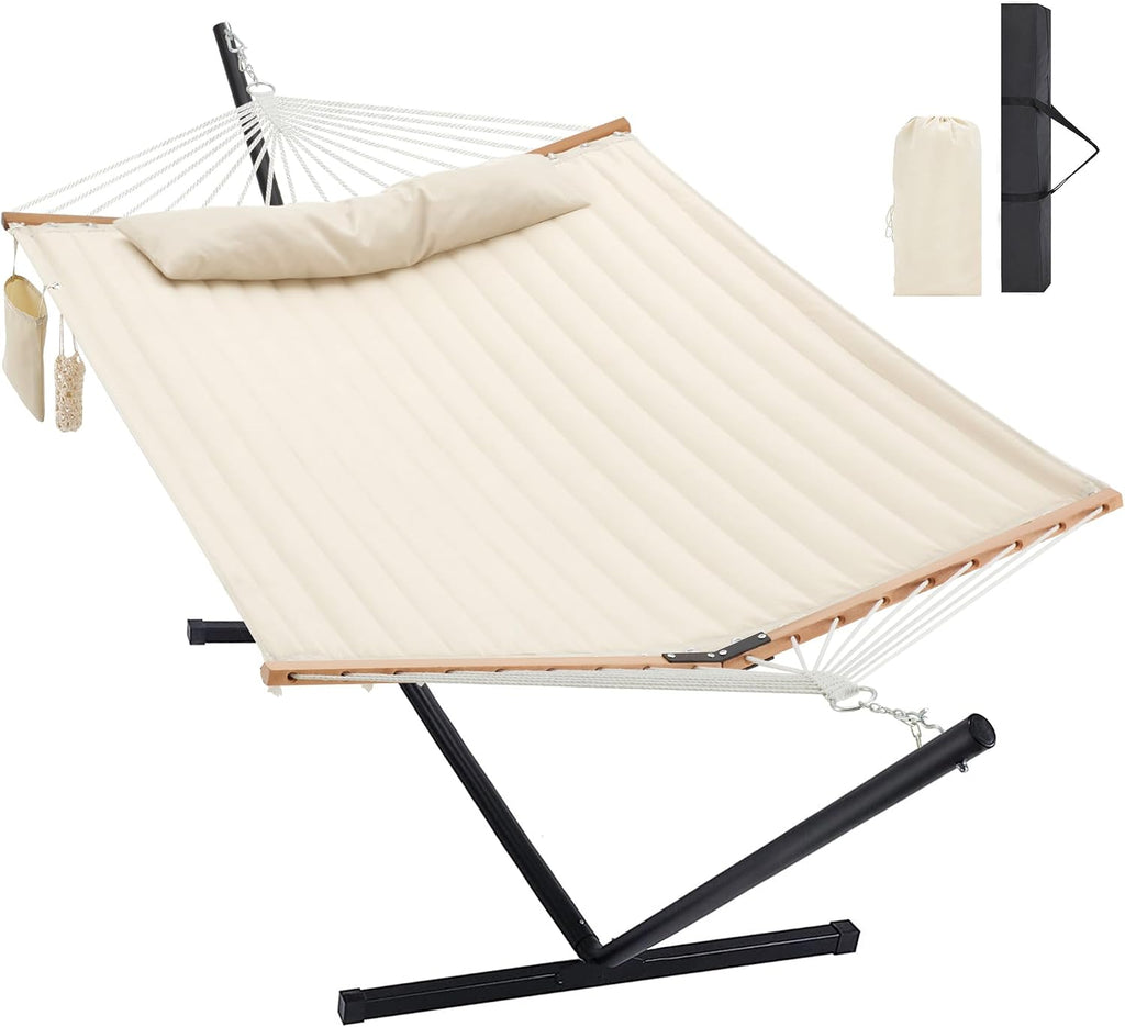 Homgava Two Person Hammock with Stand for Outside, Off White