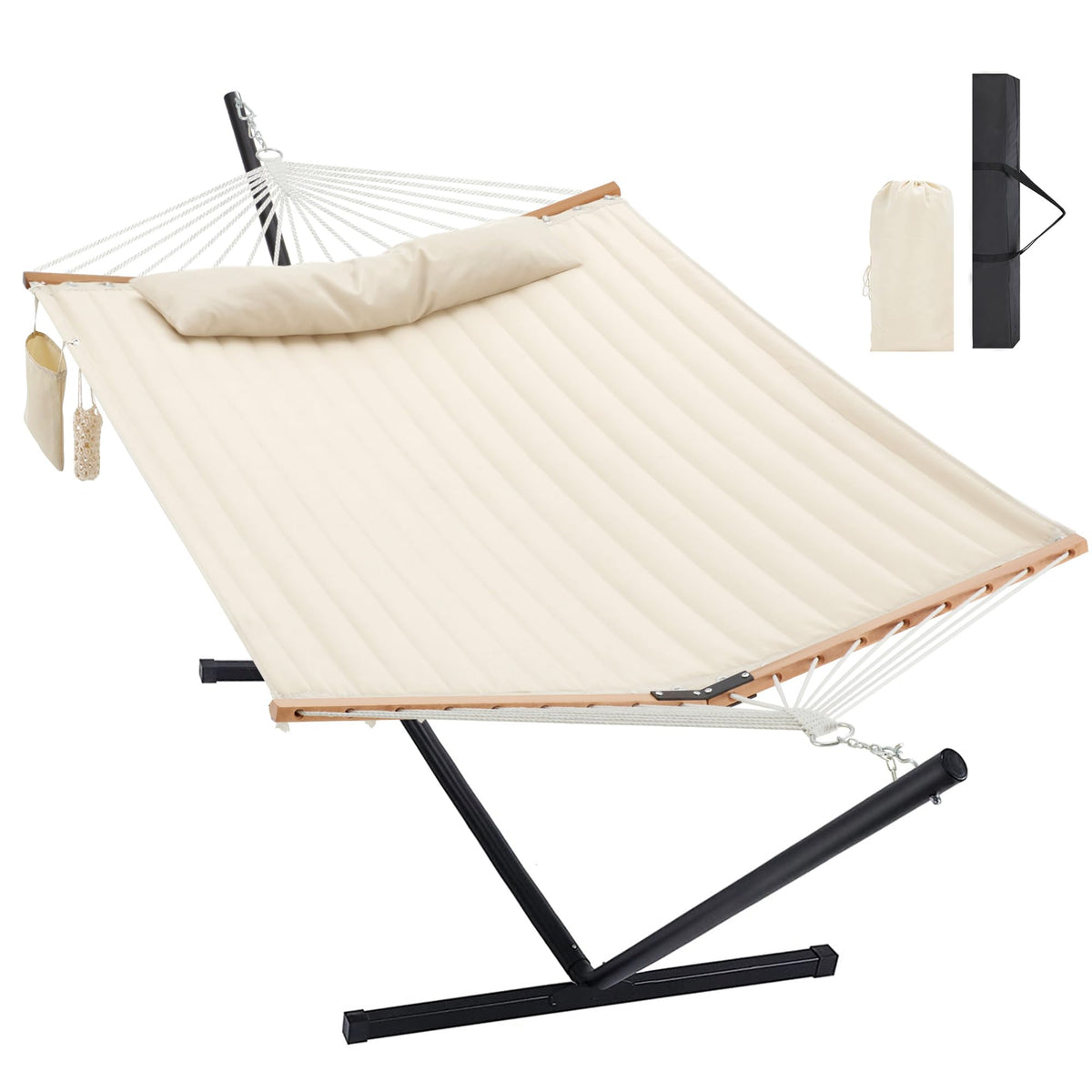 Homgava Two Person Hammock with Stand for Outside, Off White