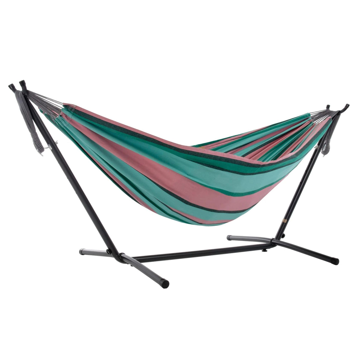 Vivere Double Cotton Hammock, Space Saving Steel Stand, Blue Lagoon, 9 Ft