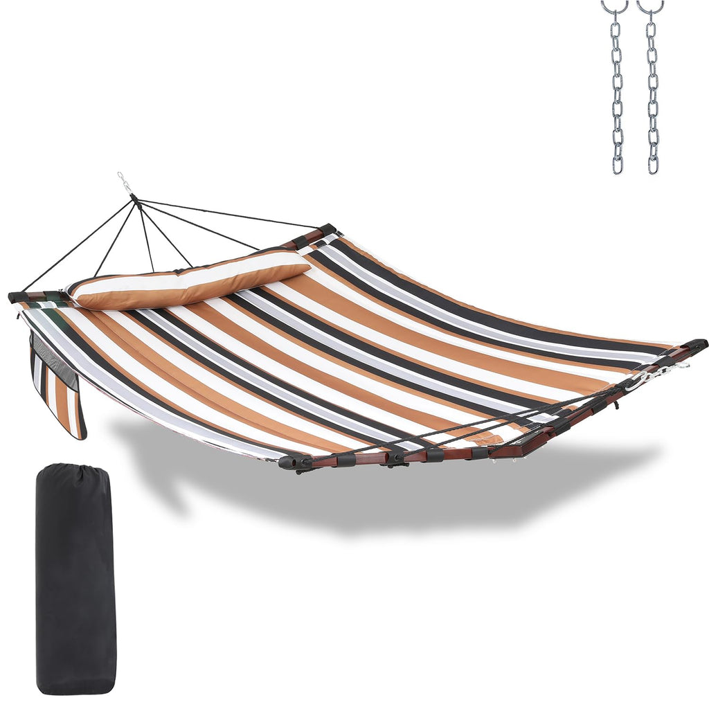 TegerDeger 12FT 2 Person Hammock with Stand V-Shape Spreader Bar - Beige