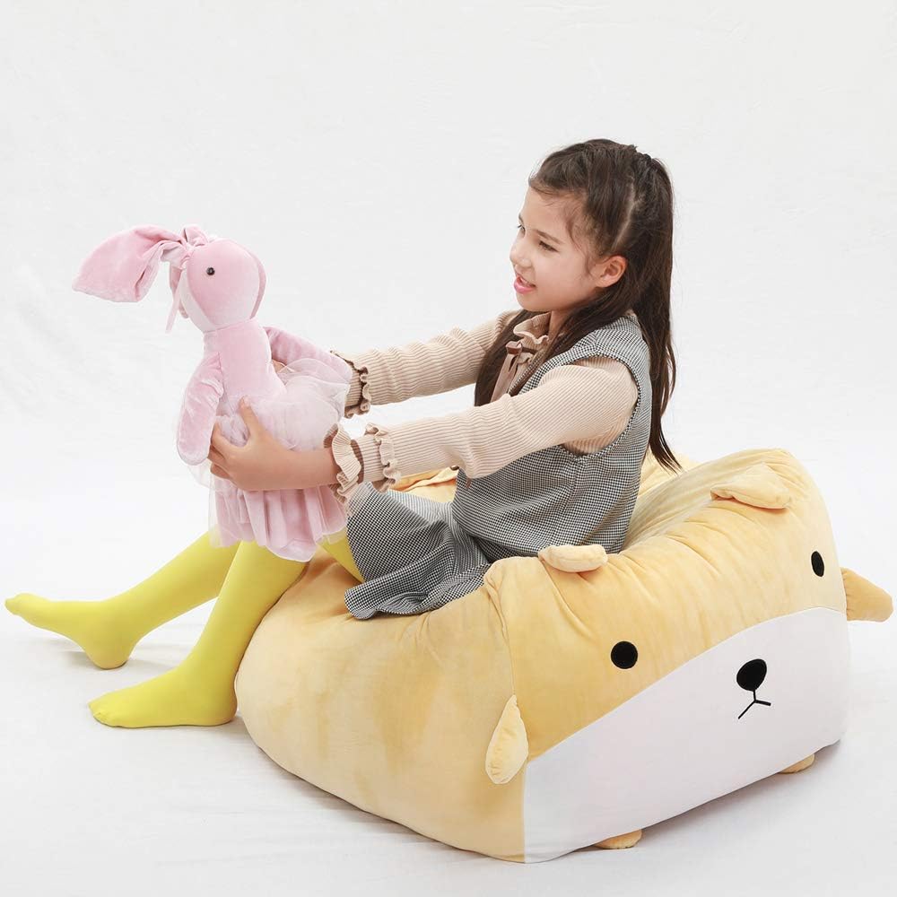 Stuffed Animal Storage Bean Bag Chair Cover for Kids Cute Dog Beanbag Chair for Girls Large Size Toy Organizer Cover Only Without Filling