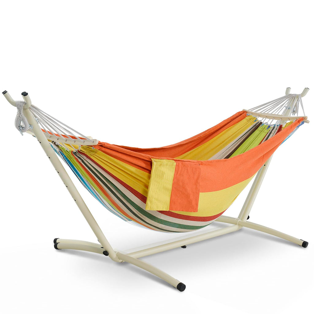 Lazy Daze Portable Hammock with Stand, Free Standing Hammocks for Indoor Outdoor Patio Yard, Has a Carrying Bag and Pillow, 9ft Steel Hamacas Heavy Duty 2 Person Amaca 450 lbs Capacity(White)