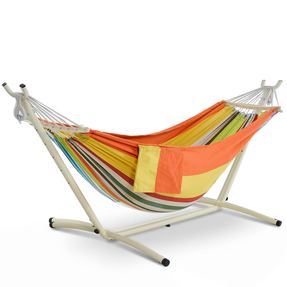 Lazy Daze Portable Hammock with Stand, Free Standing Hammocks for Indoor Outdoor Patio Yard, Has a Carrying Bag and Pillow, 9ft Steel Hamacas Heavy Duty 2 Person Amaca 450 lbs Capacity(White)