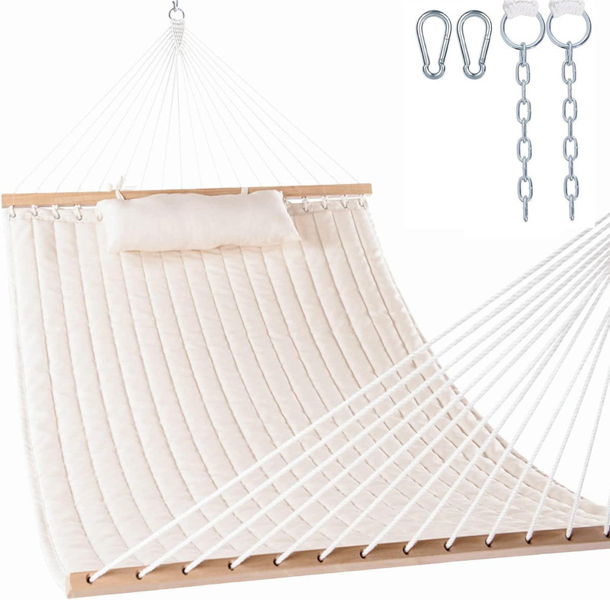 Lazy Daze Double Quilted Hammock with Pillow for Outside, Fit 13-15Ft Stand