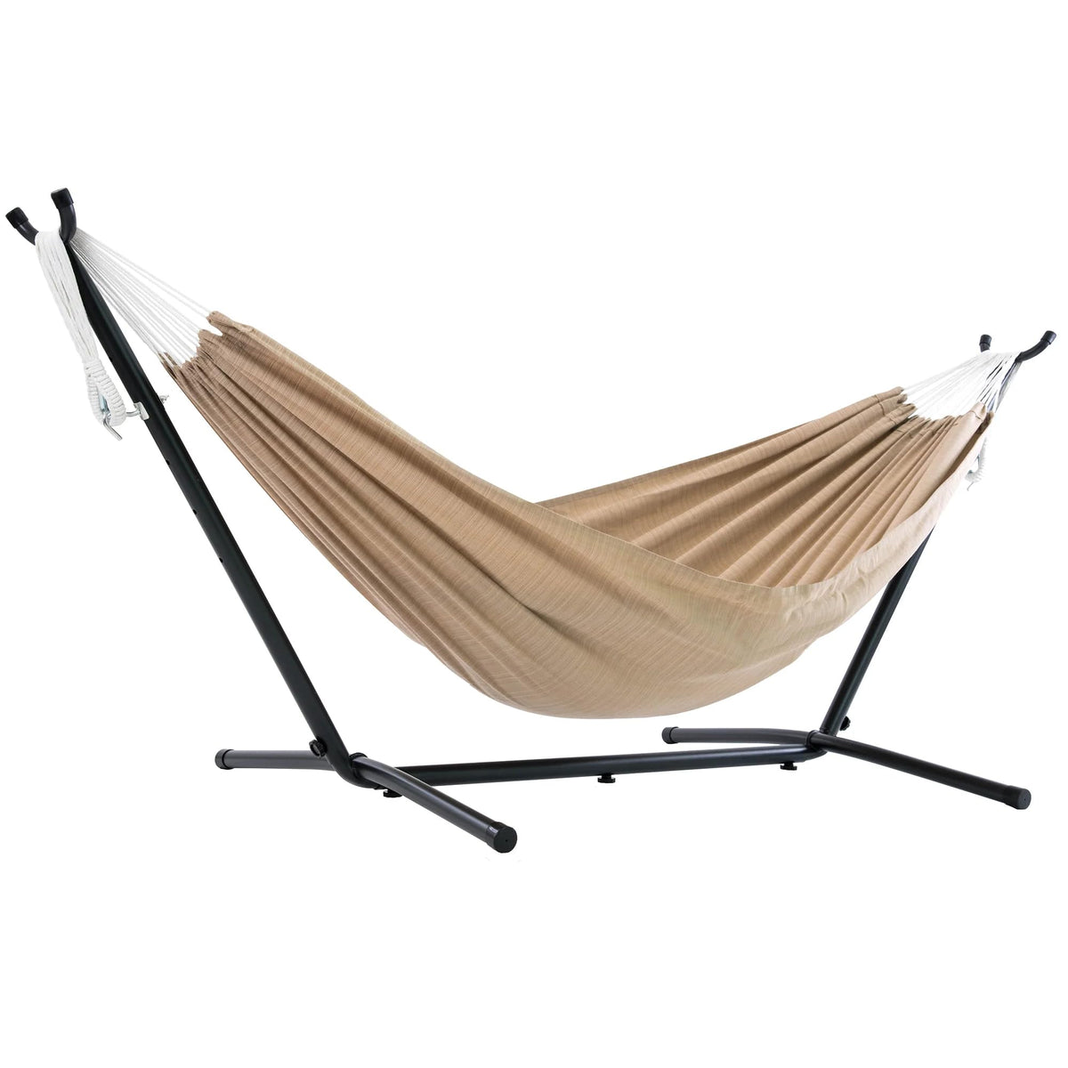 Vivere Double Cotton Hammock, Space Saving Steel Stand, Blue Lagoon, 9 Ft