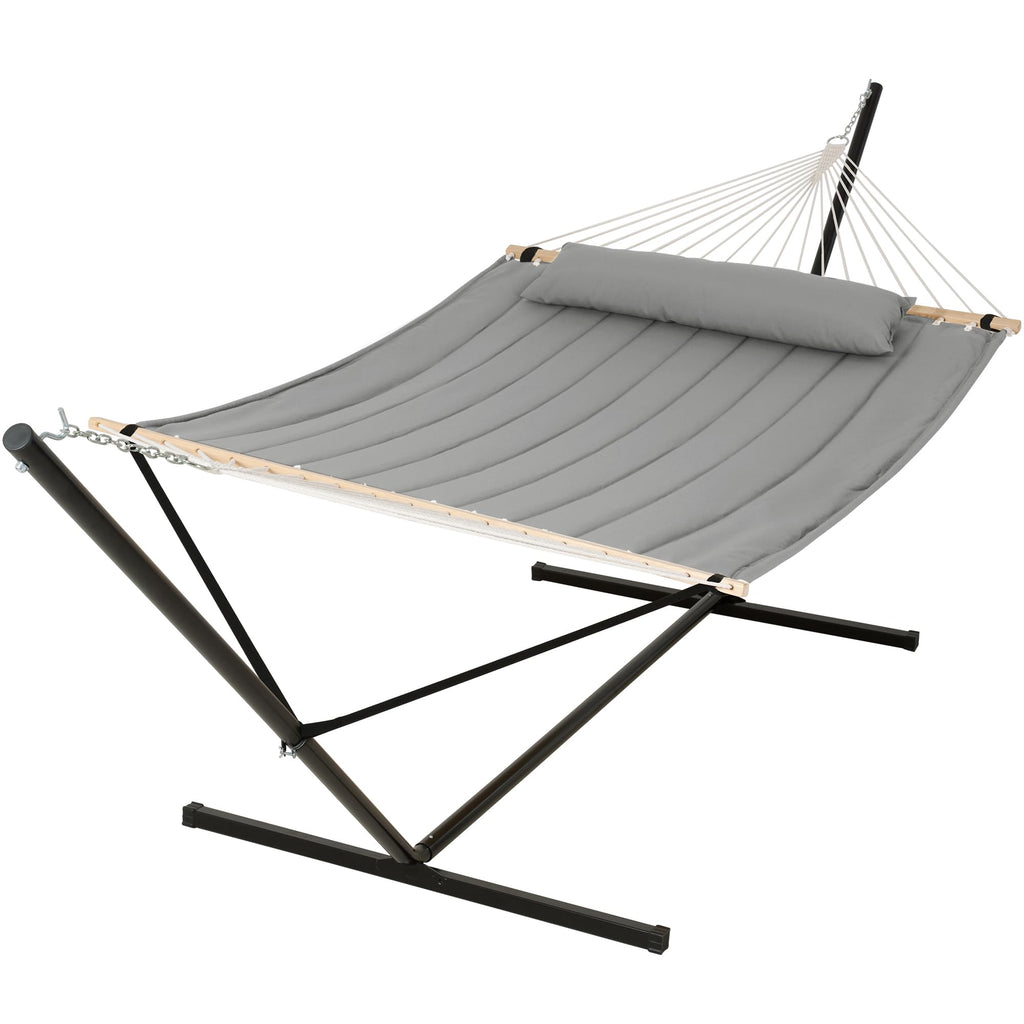 SUNCREAT Extra Large Double Hammock with Stand, 475lbs Capacity, Grey