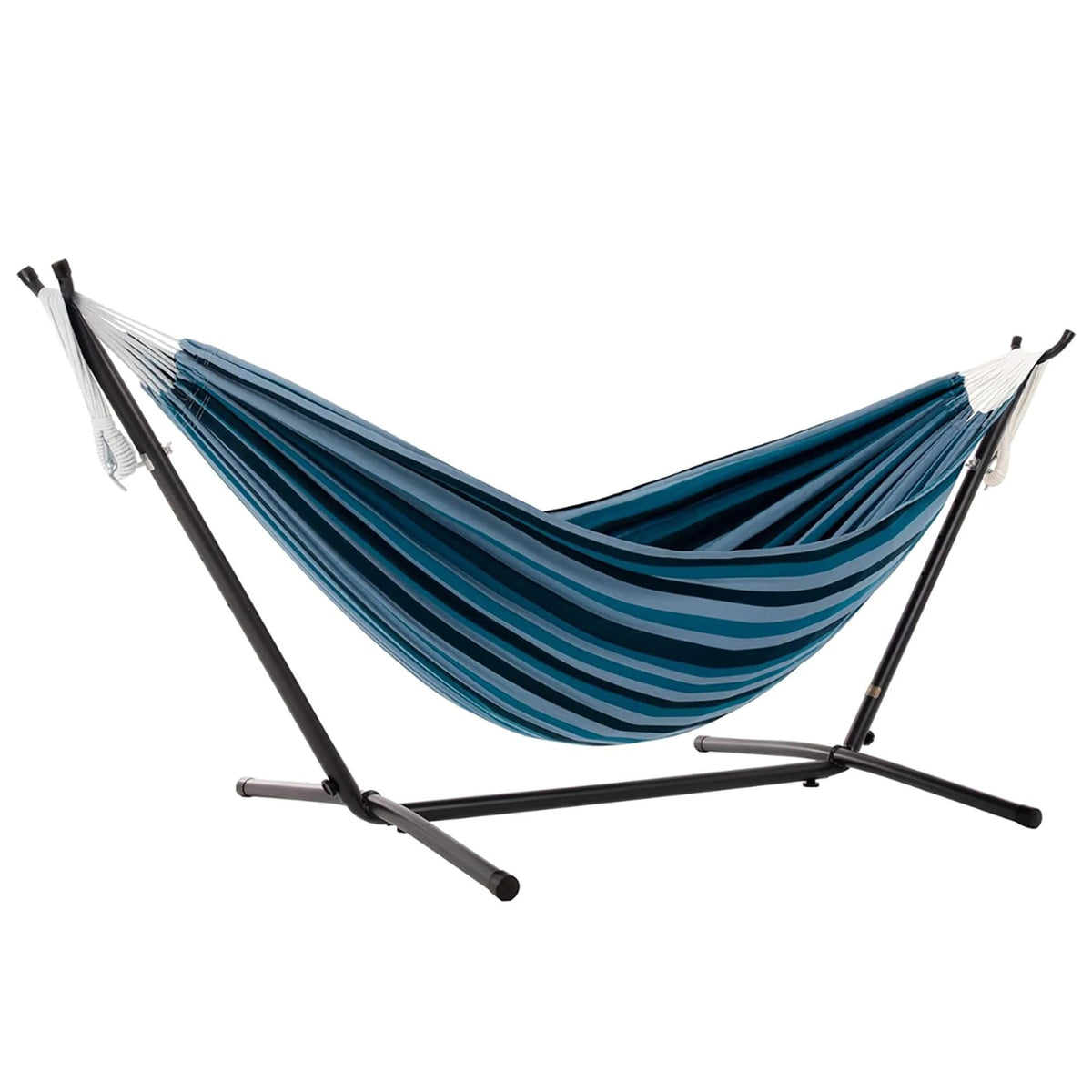 Vivere Double Cotton Hammock, Space Saving Steel Stand, Blue Lagoon, 9 Ft