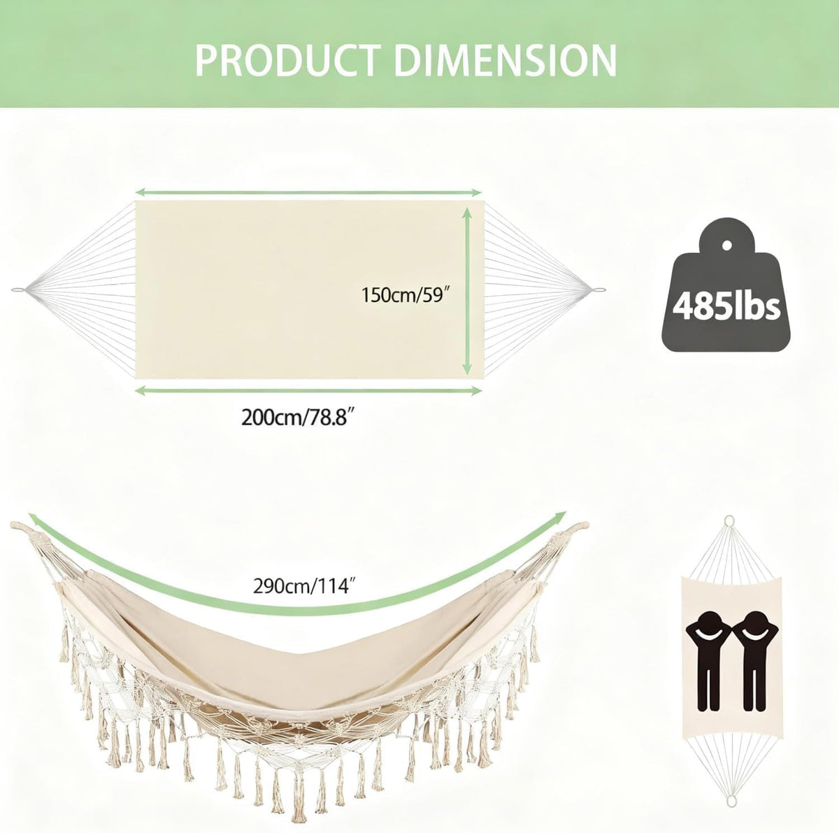 Goutime Double Hammock,Macrame Boho Portable Camping Tree Hammock,Beige