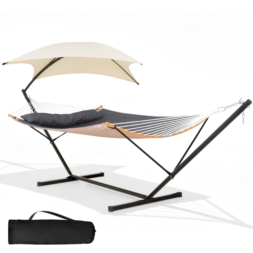 SUNCREAT 2 Person Hammock with Stand for Outside, Brown