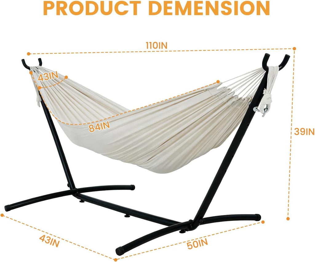 Lazy Daze Portable Hammock with Stand, Free Standing Hammocks for Indoor Outdoor Patio Yard, Has a Carrying Bag and Pillow, 9ft Steel Hamacas Heavy Duty 2 Person Amaca 450 lbs Capacity(White)