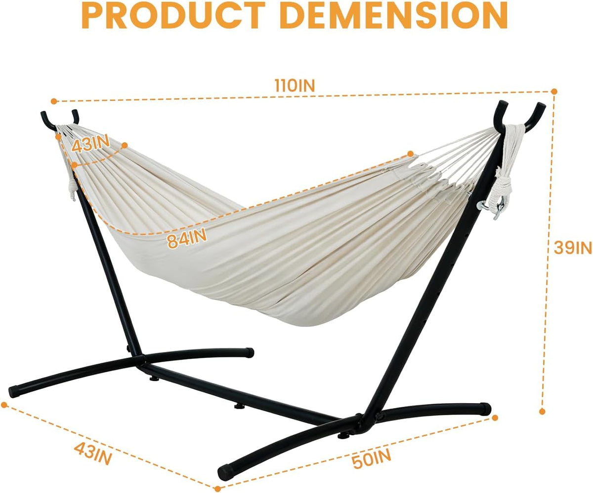 Lazy Daze Portable Hammock with Stand, Free Standing Hammocks for Indoor Outdoor Patio Yard, Has a Carrying Bag and Pillow, 9ft Steel Hamacas Heavy Duty 2 Person Amaca 450 lbs Capacity(White)