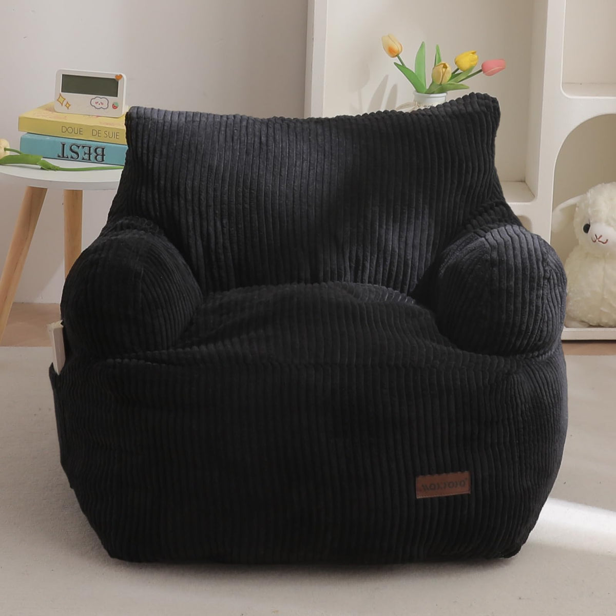 MAXYOYO Kids Bean Bag Chair, Stuffed Bean Bag Sofa, Dark Grey, Standard