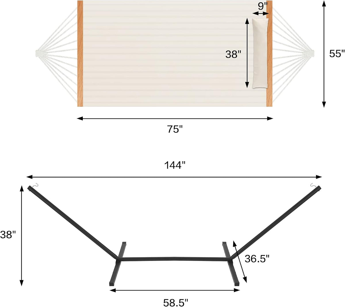 Homgava Two Person Hammock with Stand for Outside, Off White
