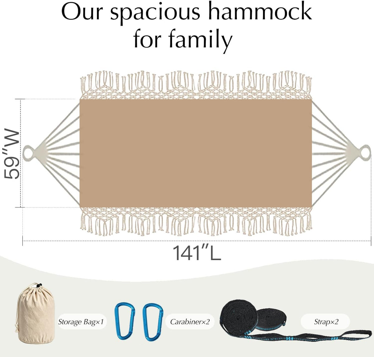 PNAEUT Handmade Tassel Hammock for Outside, 2 Person Tree Hammock for Stand