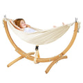 FUNLIO Wooden Hammock with Stand for Kids 3-5 Years (Height < 3.9ft/120cm), Premium Solid Wood Kids Hammock Chair Stand, Stable Structure, Wider & Longer Children Hammock, 220lbs Capacity