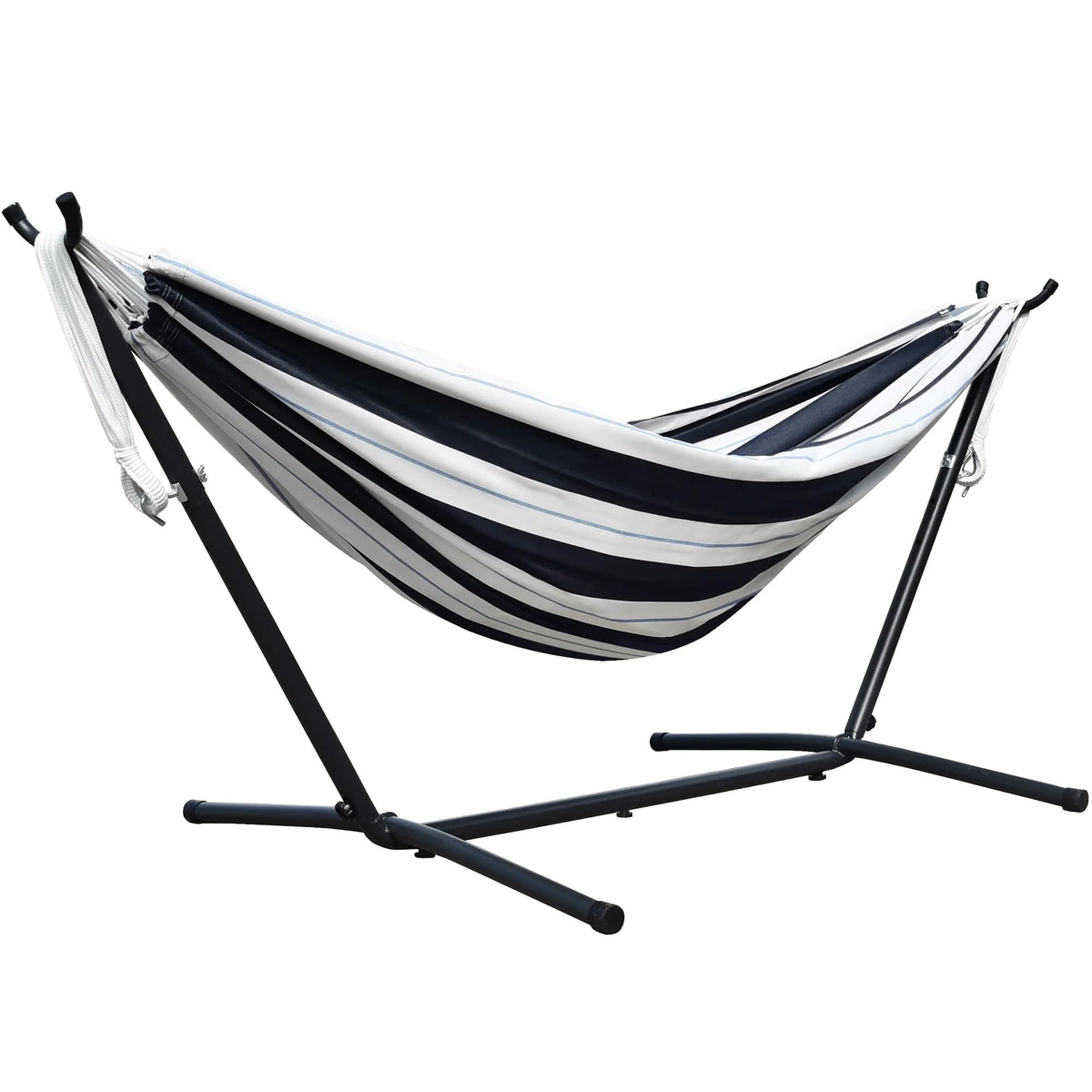 Vivere Double Cotton Hammock, Space Saving Steel Stand, Blue Lagoon, 9 Ft