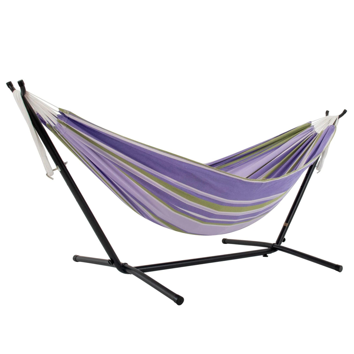 Vivere Double Cotton Hammock, Space Saving Steel Stand, Blue Lagoon, 9 Ft