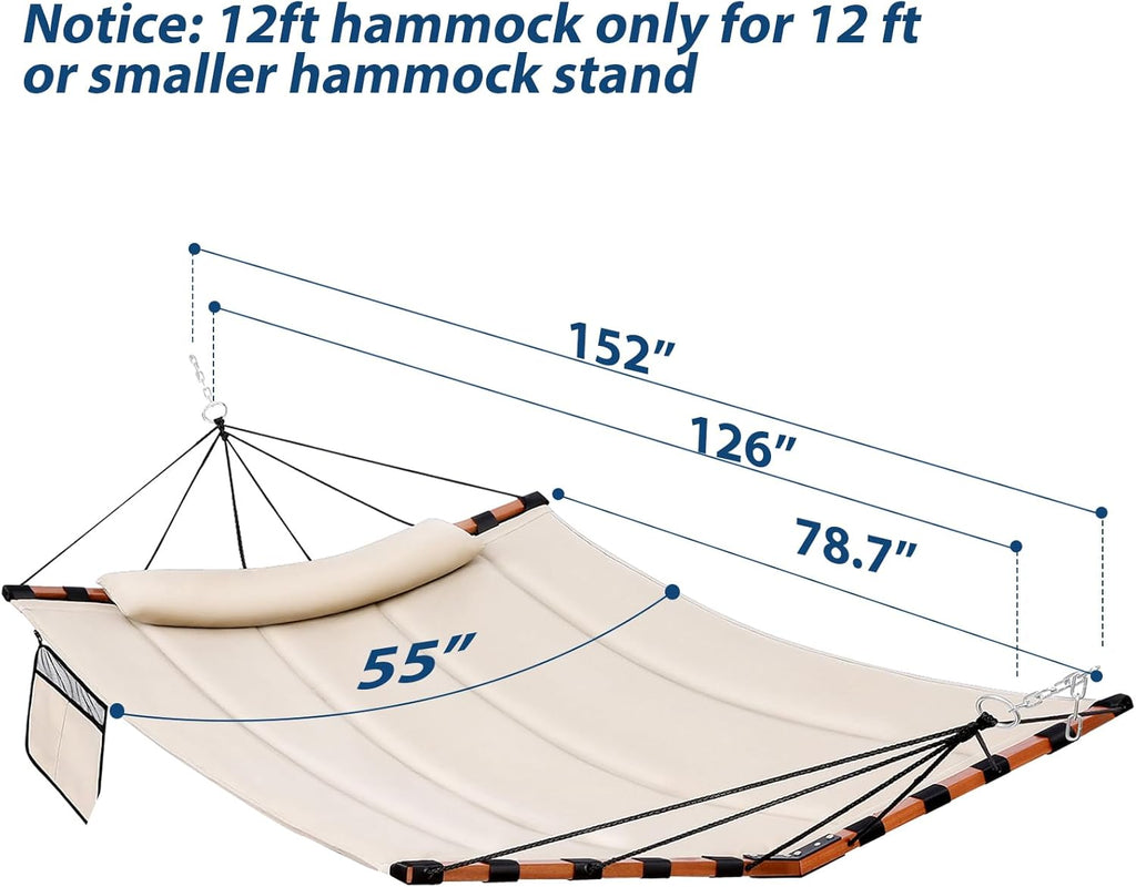 TegerDeger 12FT 2 Person Hammock with Stand V-Shape Spreader Bar - Beige