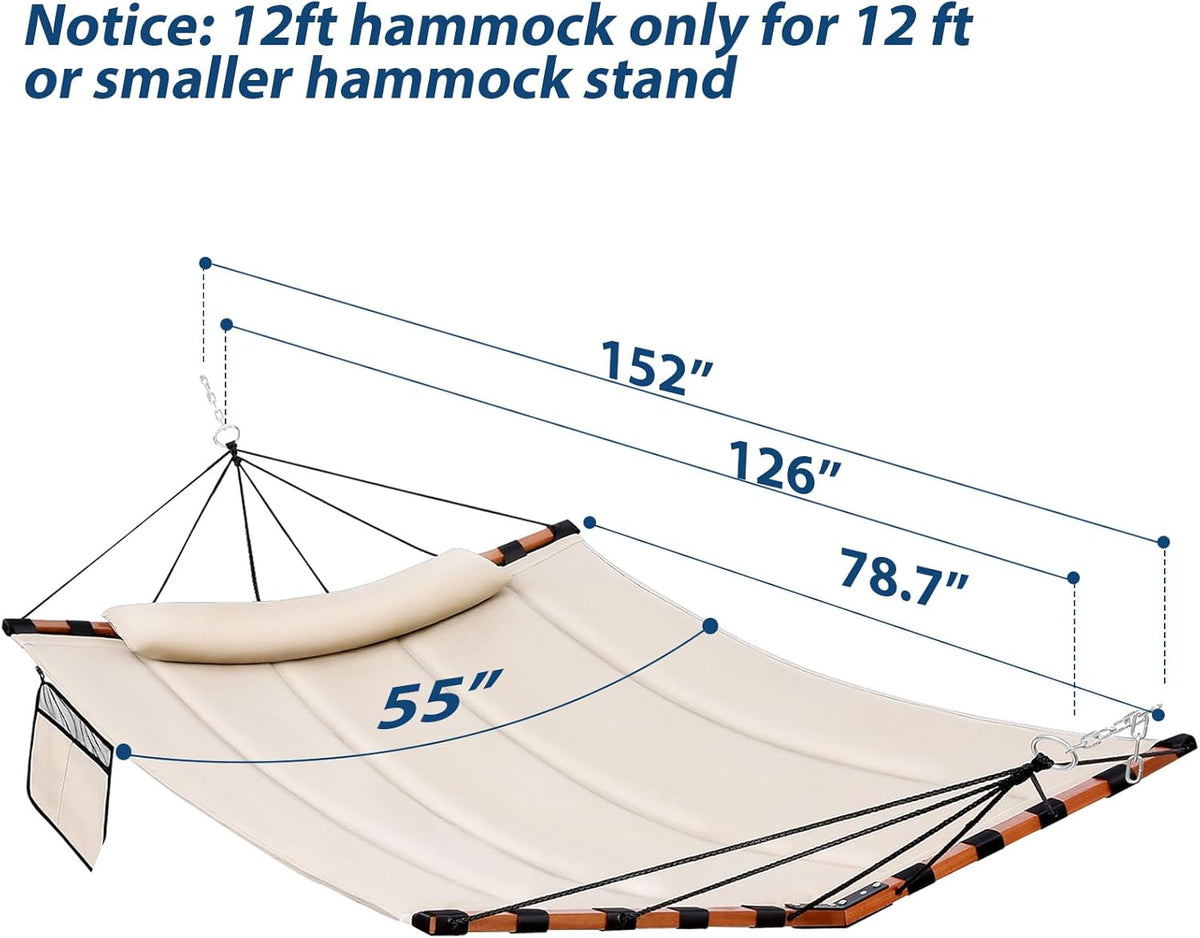 TegerDeger 12FT 2 Person Hammock with Stand V-Shape Spreader Bar - Beige