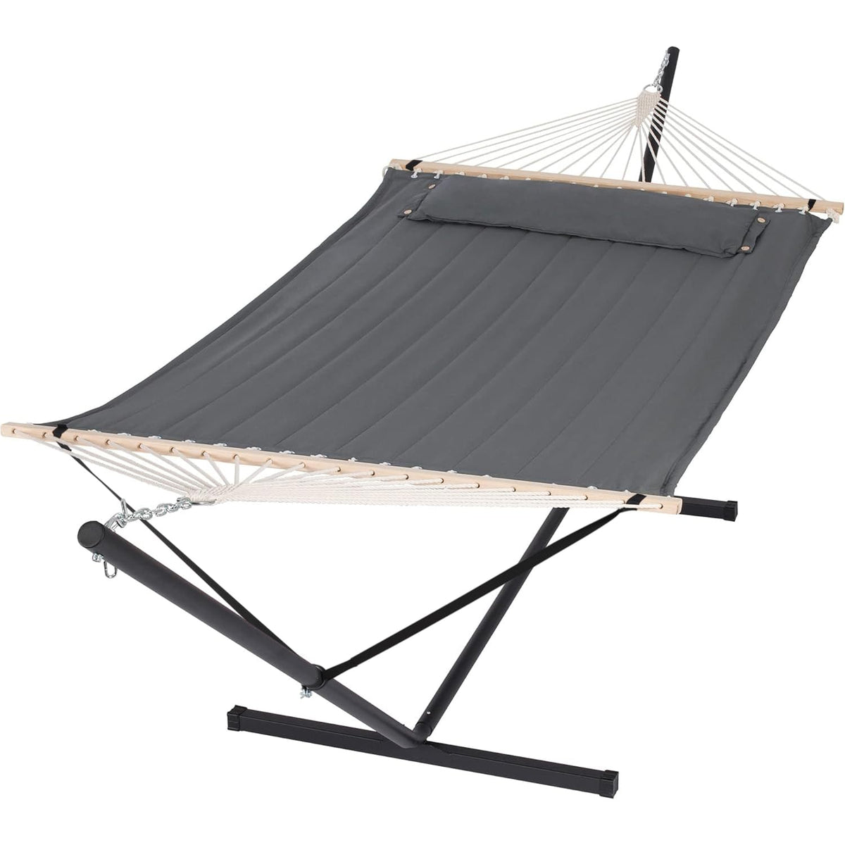 SUNCREAT Extra Large Double Hammock with Stand, 475lbs Capacity, Grey