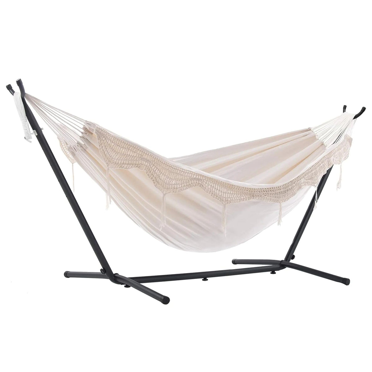 Vivere Double Cotton Hammock, Space Saving Steel Stand, Blue Lagoon, 9 Ft