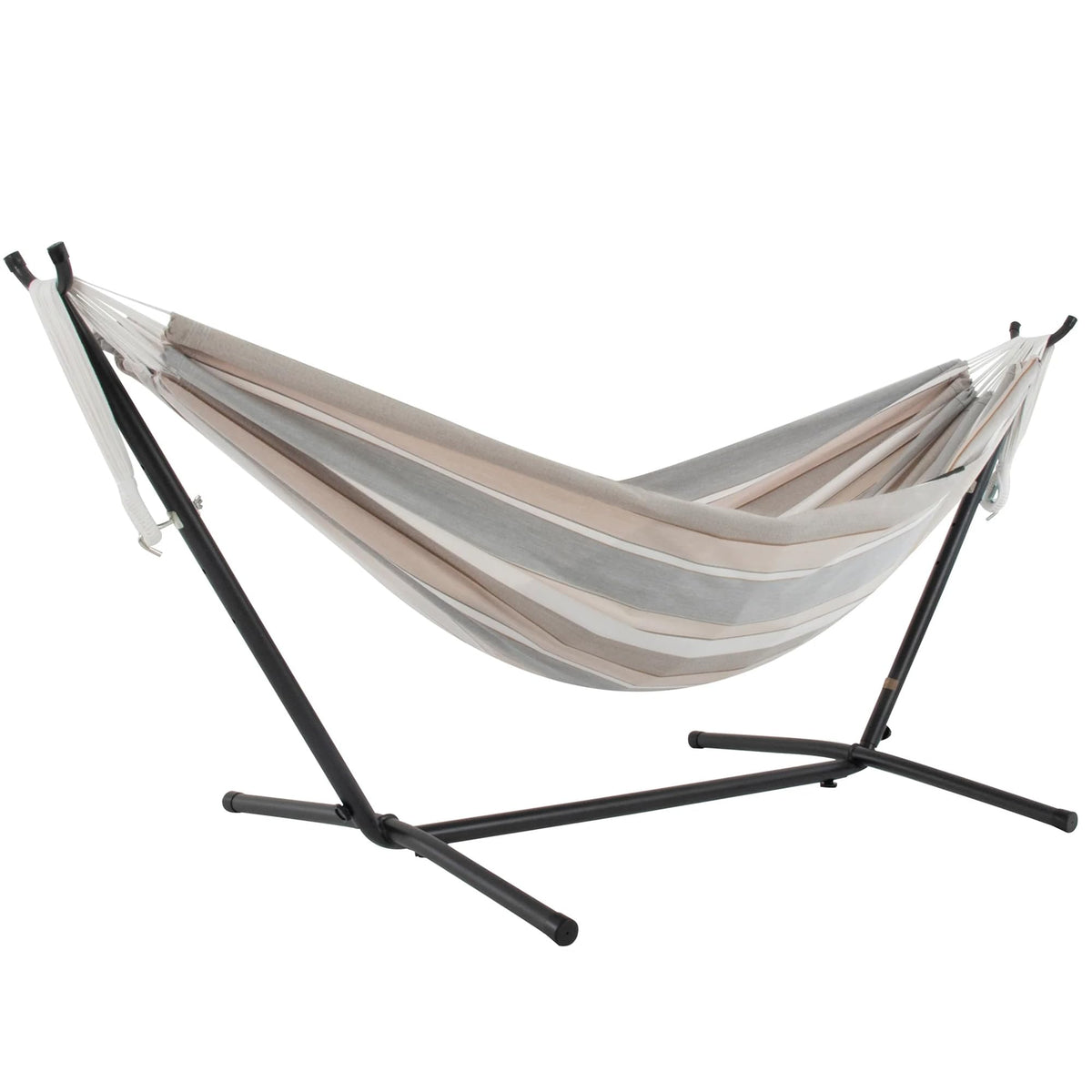 Vivere Double Cotton Hammock, Space Saving Steel Stand, Blue Lagoon, 9 Ft