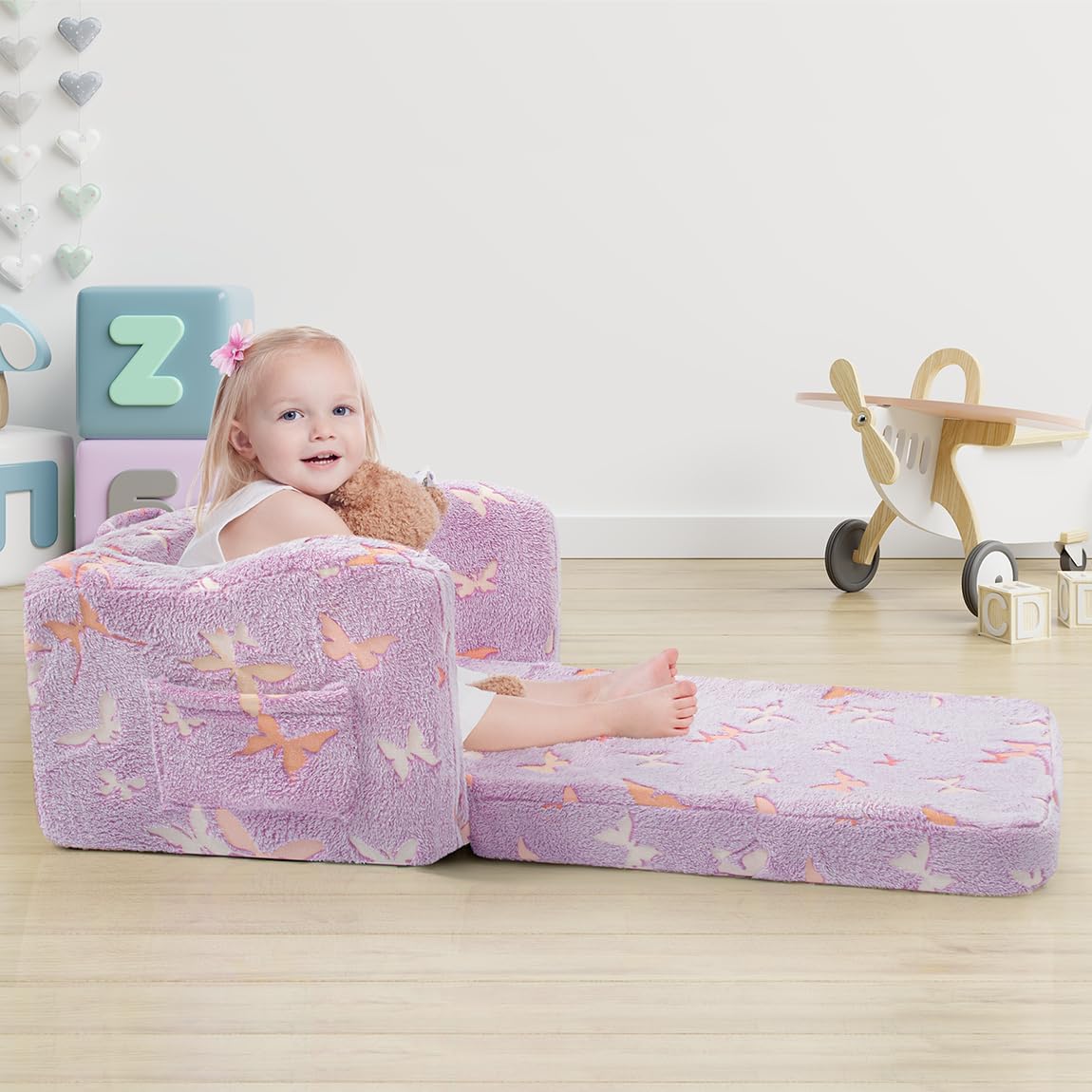 Comfy Kids Chair and Couch, 2-in-1 Fold Out Convertible Kids Chair