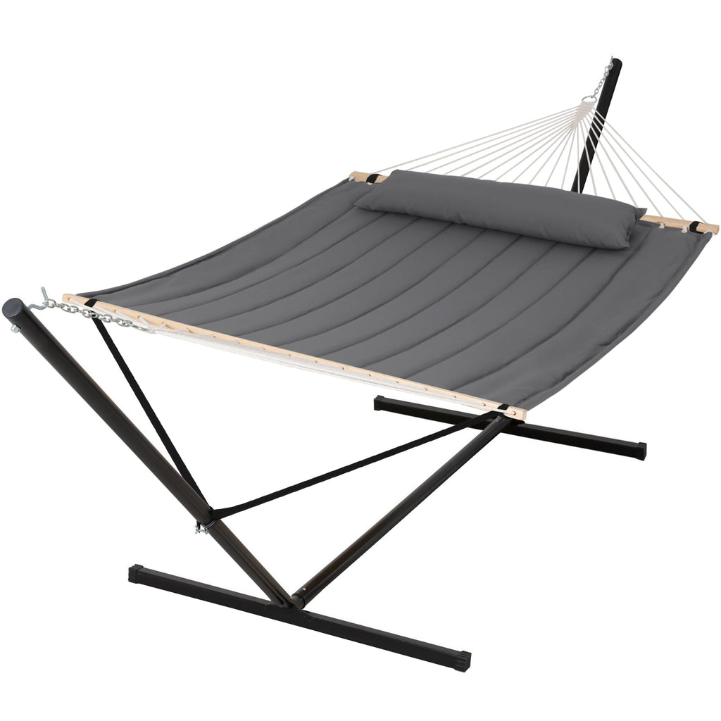 SUNCREAT Extra Large Double Hammock with Stand, 475lbs Capacity, Grey