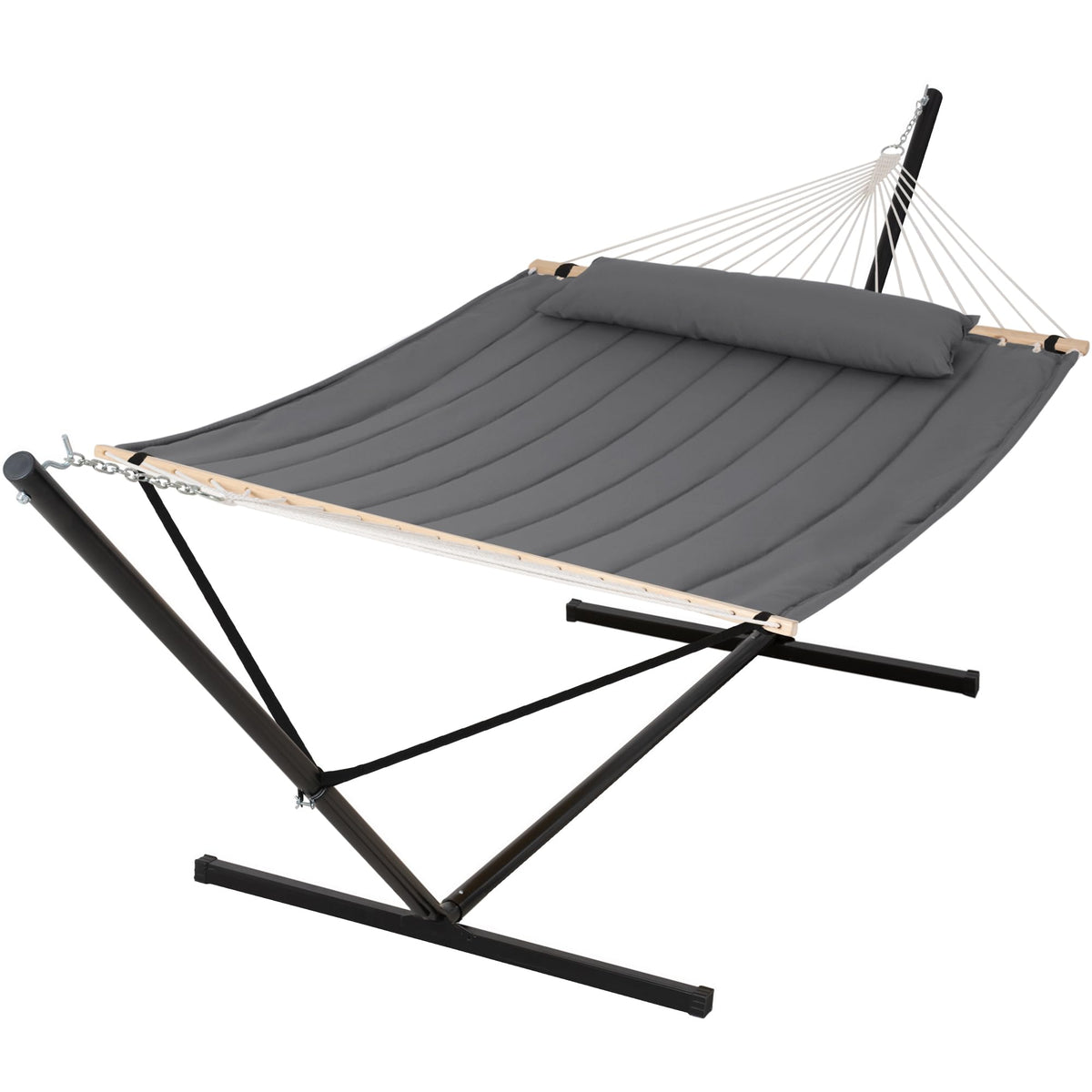 SUNCREAT Extra Large Double Hammock with Stand, 475lbs Capacity, Grey