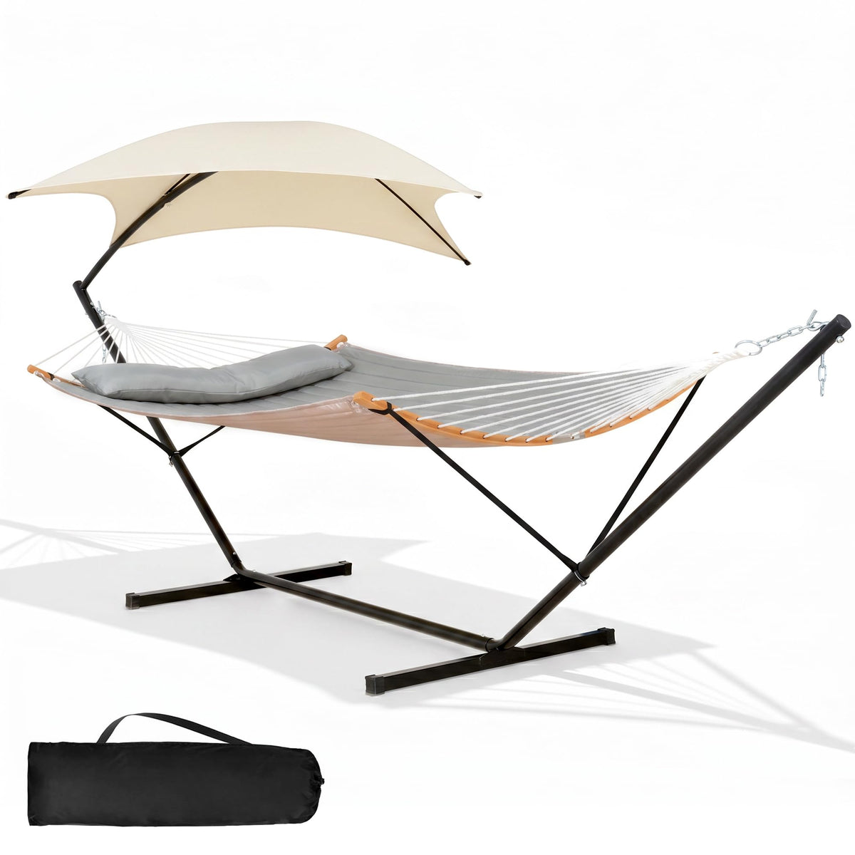 SUNCREAT 2 Person Hammock with Stand for Outside, Brown