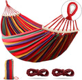 Outerman 275 x 155 cm Camping Hammock, Hammocks Thickened Canvas Fabric with 550lb Load Capacity, Two Anti Roll Balance Beam and Sturdy Metal Knot Tree Straps for Travel, Beach, Backyard etc.