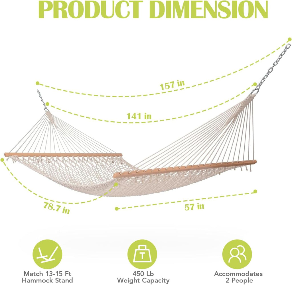 Lazy Daze 12 Ft Double Rope Hammock, Traditional Hand Woven Mesh Hammock