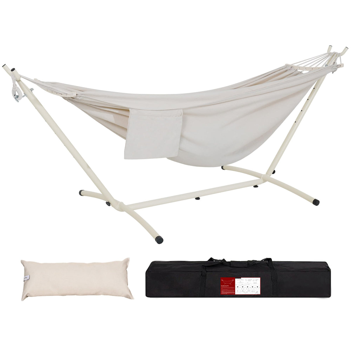 Lazy Daze Portable Hammock with Stand, Free Standing Hammocks for Indoor Outdoor Patio Yard, Has a Carrying Bag and Pillow, 9ft Steel Hamacas Heavy Duty 2 Person Amaca 450 lbs Capacity(White)