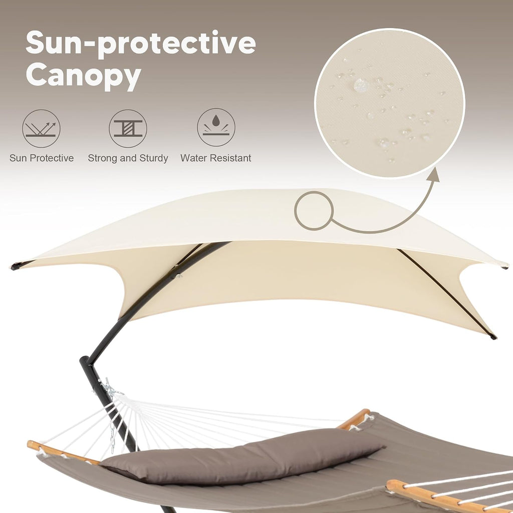 SUNCREAT 2 Person Hammock with Stand for Outside, Brown