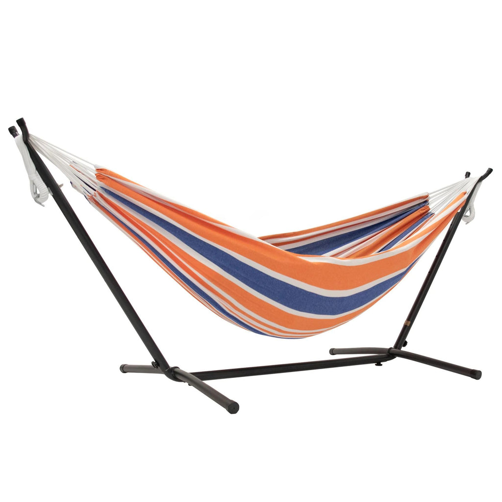 Vivere Double Cotton Hammock, Space Saving Steel Stand, Blue Lagoon, 9 Ft