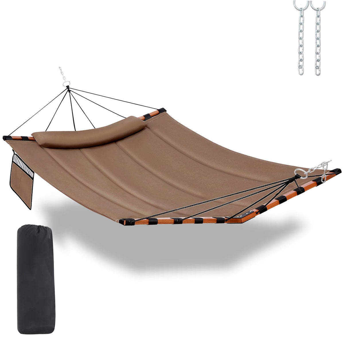 TegerDeger 12FT 2 Person Hammock with Stand V-Shape Spreader Bar - Beige