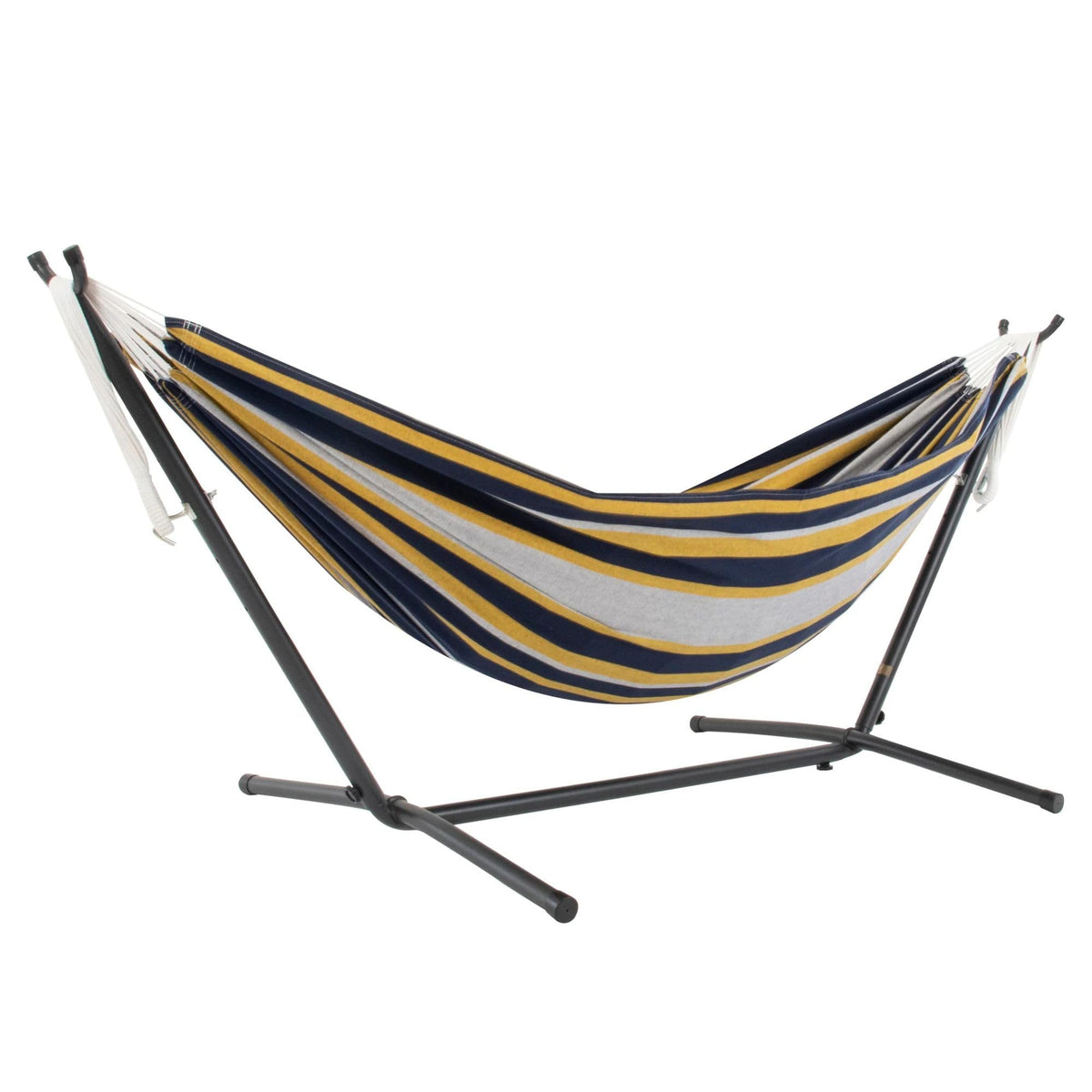 Vivere Double Cotton Hammock, Space Saving Steel Stand, Blue Lagoon, 9 Ft