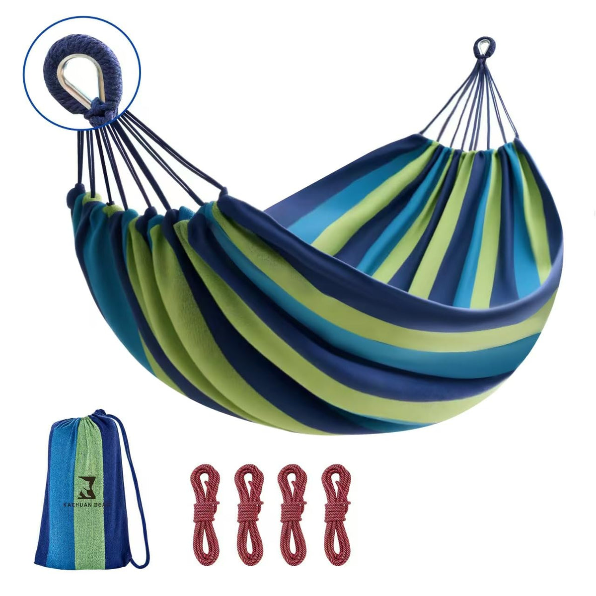 Hammock, Cotton Canvas Hammock Portable Camping Hammock with Carrying Bag Two Anti Roll Balance Beam Metal Carabiner Ropes and Tree StrapsSuit for Indoor,Yard,Camping,Outdoor-Rainbow
