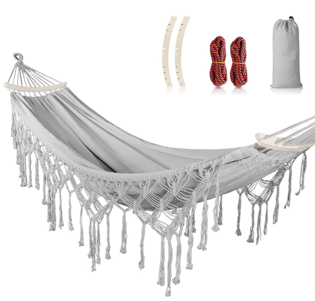 MOSFiATA Hammocks Portable Camping Hammock Upgraded 550lb Comfortable Fabric Hammock with Two Anti Roll Balance Beam and Sturdy Metal Knot Tree Straps for Camping, Patio, Backyard, Outdoor(Blue White)