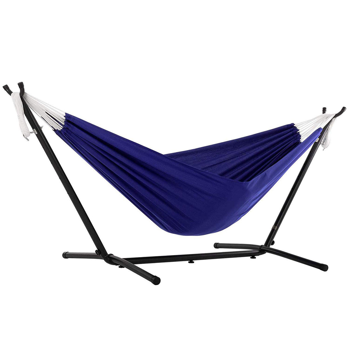 Vivere Double Cotton Hammock, Space Saving Steel Stand, Blue Lagoon, 9 Ft
