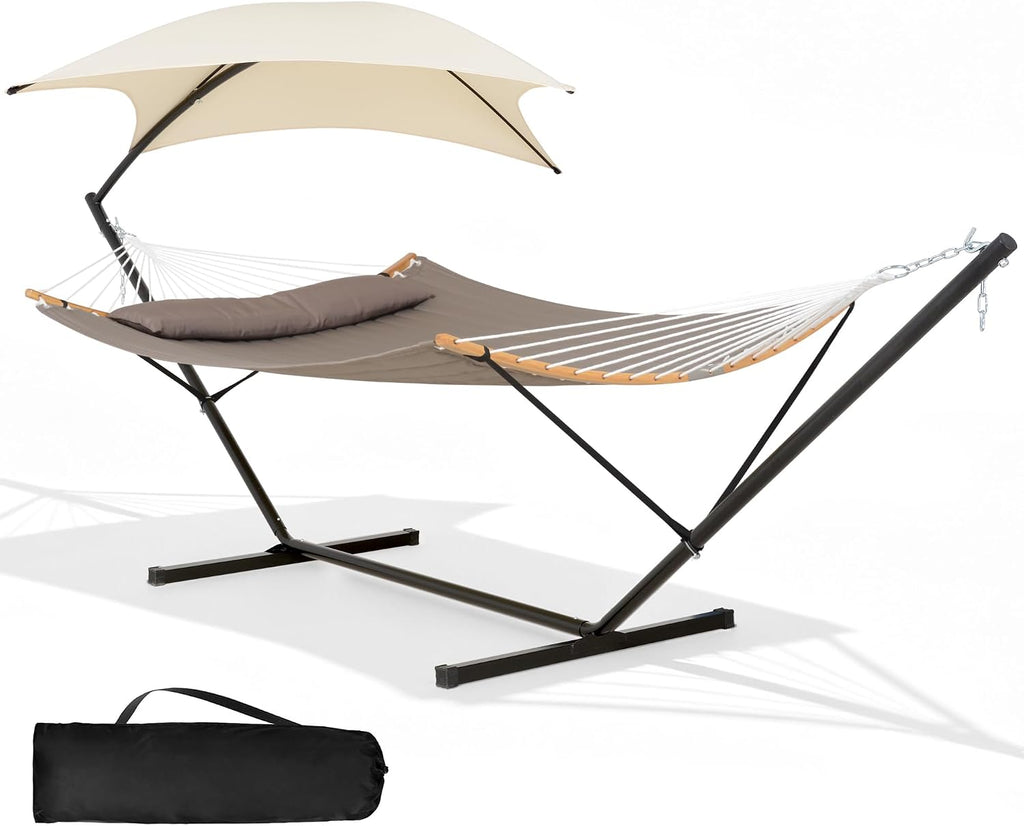 SUNCREAT 2 Person Hammock with Stand for Outside, Brown