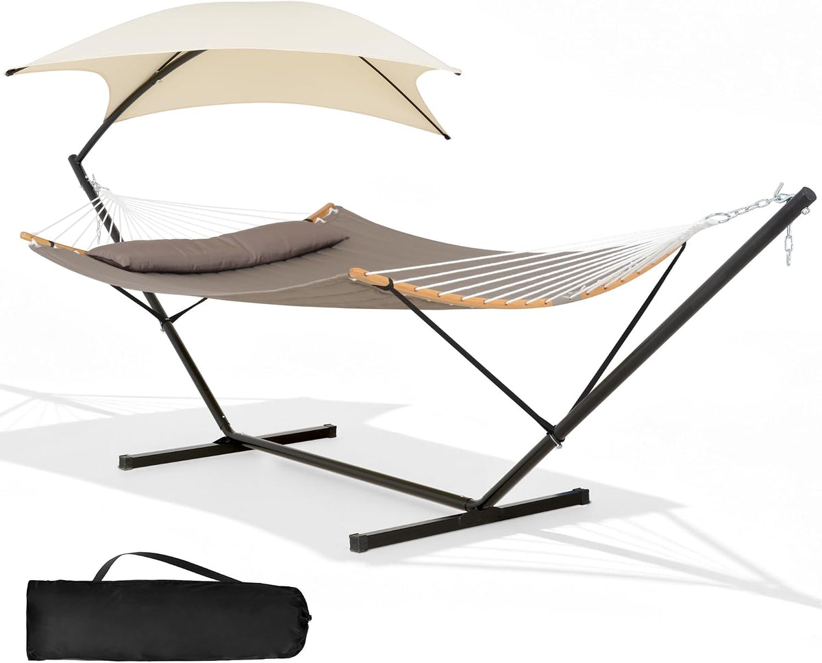 SUNCREAT 2 Person Hammock with Stand for Outside, Brown