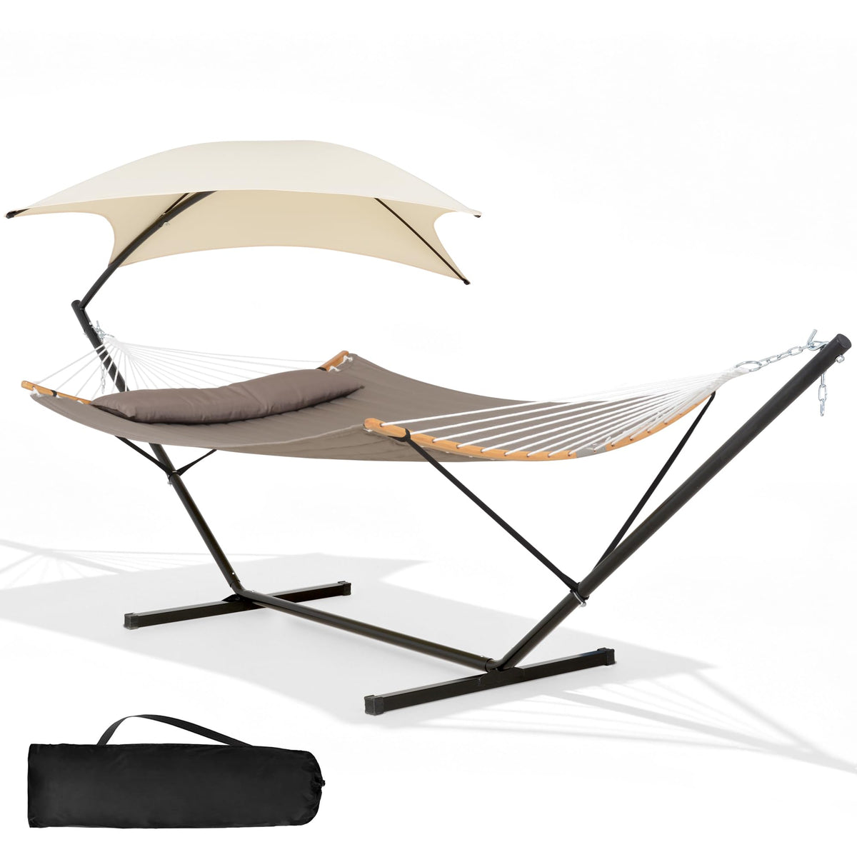 SUNCREAT 2 Person Hammock with Stand for Outside, Brown