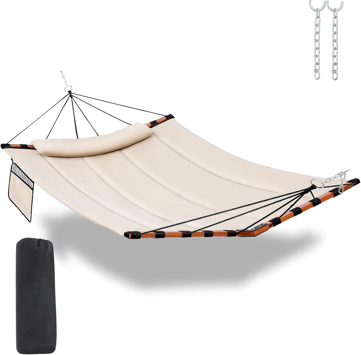 TegerDeger 12FT 2 Person Hammock with Stand V-Shape Spreader Bar - Beige