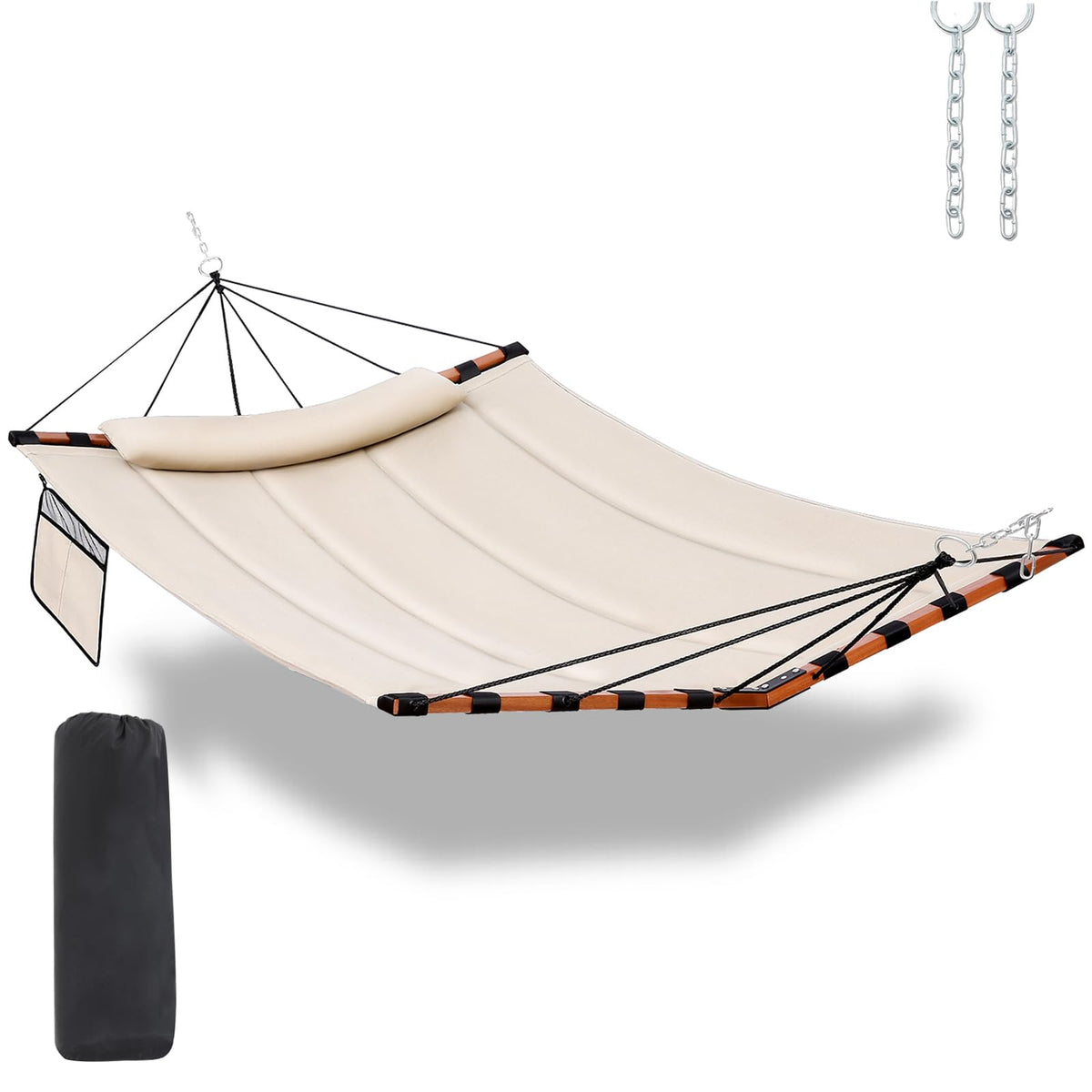 TegerDeger 12FT 2 Person Hammock with Stand V-Shape Spreader Bar - Beige